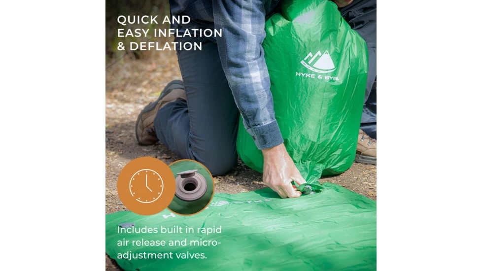 Hyke & Byke Standard Appalachian Inflatable Sleeping Pad W/ Micro-Adjustment Valve - Image 6